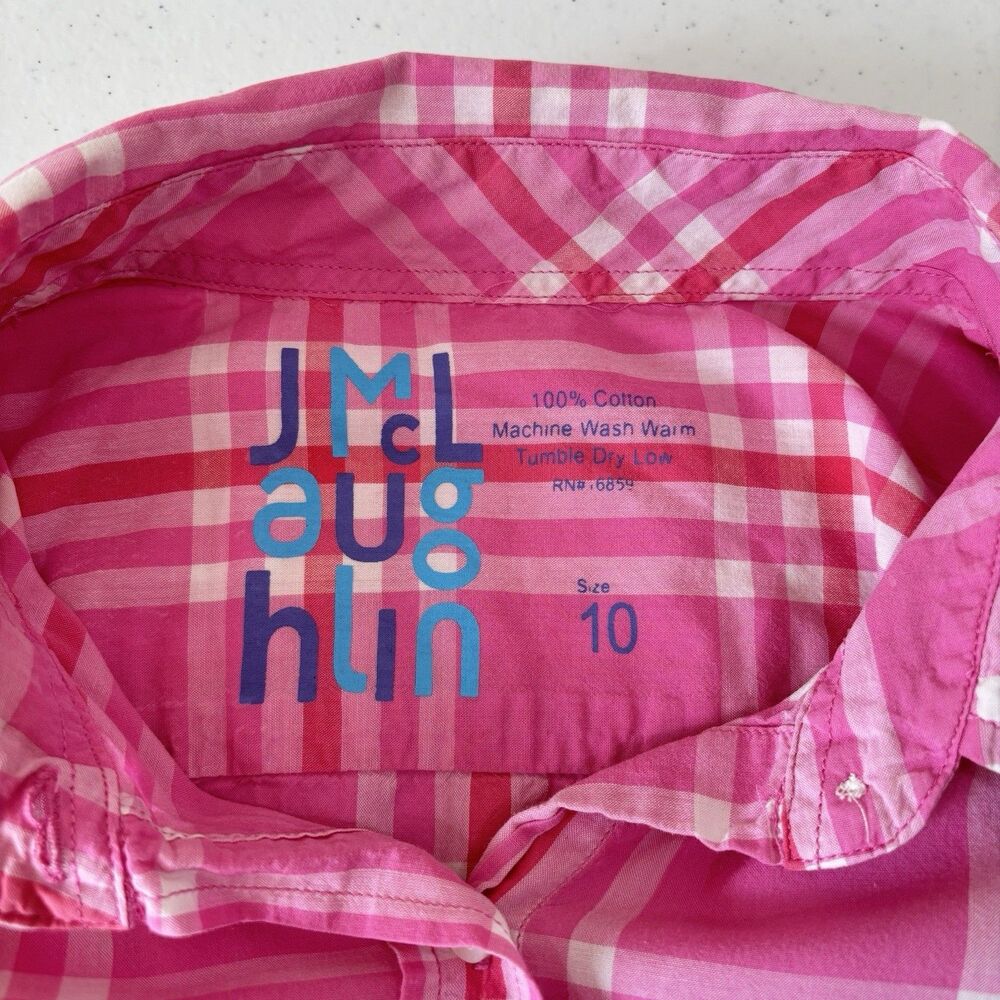 J McLaughlin Women Plaid Pink Button Up Shirt sz 10 Preppy Barbie Classic FLAW - Picture 6 of 7